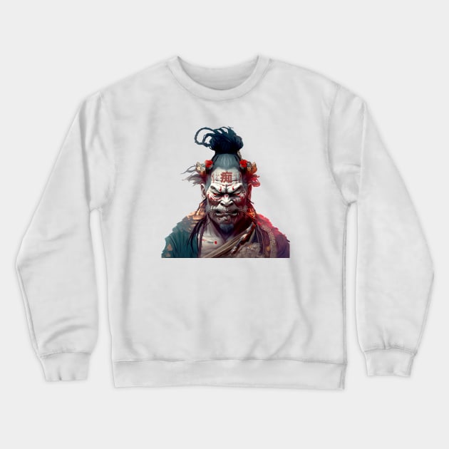 Wrath of a Samurai No. 2: Oni Transformation  -- Perturbed Samurai with the word for "Idiot", "Stupid" in kanji (痴 [chī] ) on his forehead no background Crewneck Sweatshirt by Puff Sumo